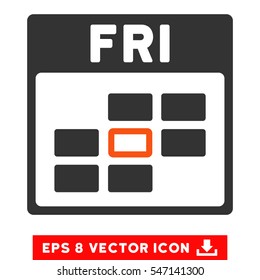 Friday Calendar Grid icon. Vector EPS illustration style is flat iconic bicolor symbol, orange and gray colors.