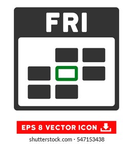 Friday Calendar Grid icon. Vector EPS illustration style is flat iconic bicolor symbol, green and gray colors.