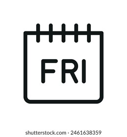 Friday calendar isolated icon, FRI week day vector symbol with editable stroke