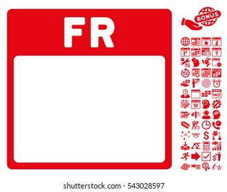 Friday Calendar Page icon with bonus calendar and time management pictograph collection. Vector illustration style is flat iconic symbols, red, white background.