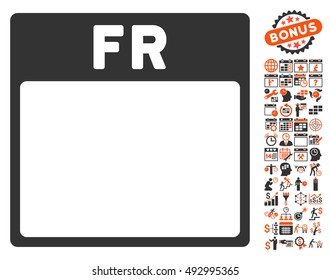 Friday Calendar Page pictograph with bonus calendar and time management clip art. Vector illustration style is flat iconic bicolor symbols, orange and gray colors, white background.