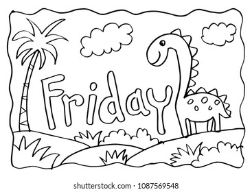 Friday coloring page with dinosaur