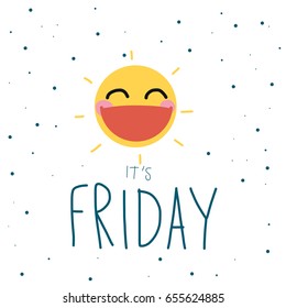 It is Friday cute sun smile on polka dot background vector illustration