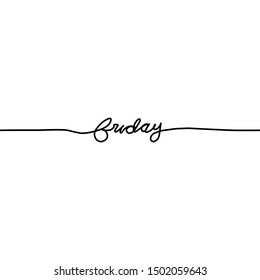 Friday, day of the week in a continuous line, on a white background. - Vector