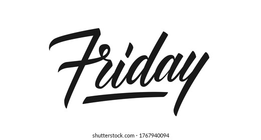 Friday. Day of the week, friday hand drawn lettering isolated on white background. Calligraphic element for your design. Vector illustration.