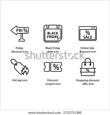 Friday discount, Black Friday date, Online Sale discount, Hot tag, Discount coupon, Shopping discount offer, icon