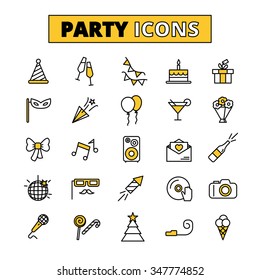  Friday Evening Wedding Party Outlined Icons Collection With Invitation Cake And Music Symbols Abstract Isolated Vector Illustration