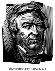 Friday, February 06, 2015: A vector illustration of a portrait of the thirteenth President of the USA  Millard  Fillmore on a engraved background.