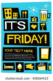 It's Friday! (Flat Style Vector Illustration Weekend Quote Poster Design)
