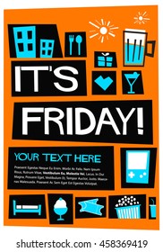 It's Friday! (Flat Style Vector Illustration Weekend Quote Poster Design)