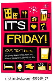 It's Friday! (Flat Style Vector Illustration Weekend Quote Poster Design)