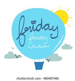 Friday free day balloon flying cartoon illustration 
