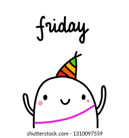 Friday hand drawn illustration with cute marshmallow having party cartoon minimalism