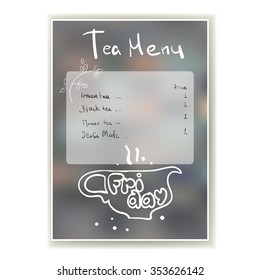 Friday .  Illustration with weekday name and tea set. A 4 background design for your project