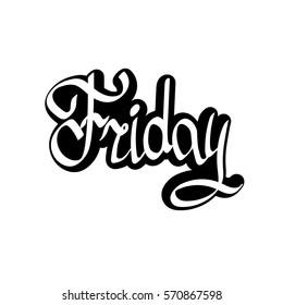 Friday, isolated sticker, calligraphy lettering, word design template, vector illustration