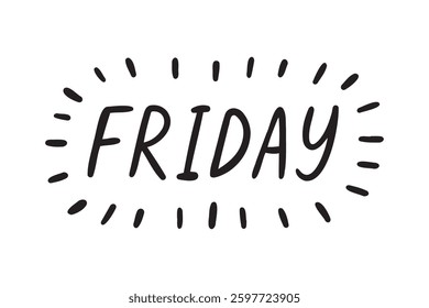 Friday lettering doodle hand drawn text. Friday word Vector hand drawn lettering illustration on white background. Vector illustration