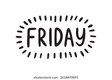 Friday lettering doodle hand drawn text. Friday word Vector hand drawn lettering illustration on white background. Vector illustration