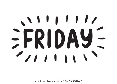 Friday lettering doodle hand drawn text. Friday word Vector hand drawn lettering illustration on white background. Vector illustration