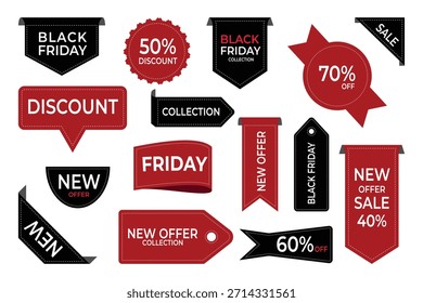 Viernes mega etiqueta de venta con etiquetas de descuento, Anuncios promocionales y Elementos de cinta