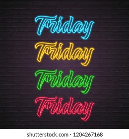 Friday Neon Light Glowing Vector Illustration Glowing with Dark Background