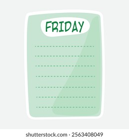 Friday Paper Note for Weekly Planning. Vector illustration Sticker. Fun and colorful Friday paper note sticker for weekly planning
