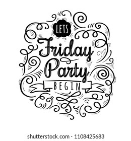 Friday party - black and white ornate decorative emblem