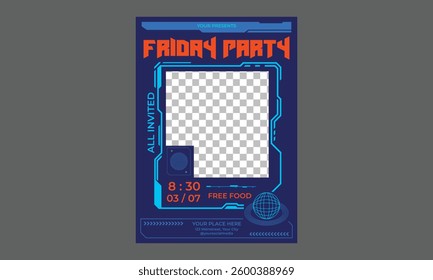 Friday Party Flyer. Template for invitation, cover, banner, poster, flyer. Vector illustration.
