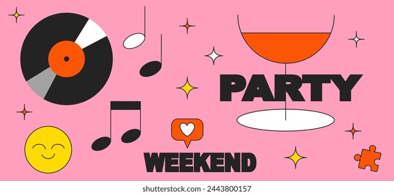 Friday party. Retro vintage styled concert or festival or party flyer or poster design template. Retro party poster. Vector illustration with typography elements
