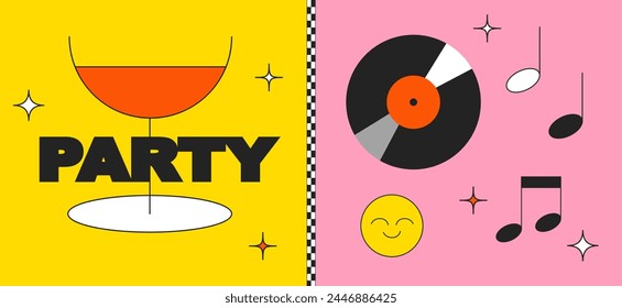 Friday party. Retro vintage styled concert or festival or party flyer or poster design template. Retro party poster. Vector illustration with typography elements
