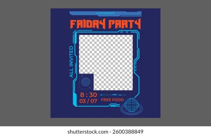 Friday Party Socials Media. Template for invitation, cover, banner, poster, flyer. Vector illustration.
