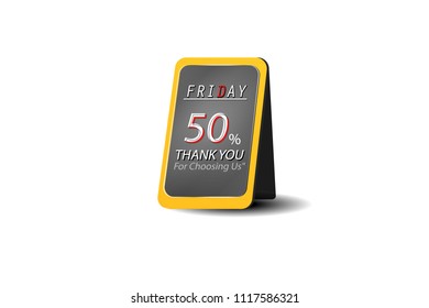 Friday sale vector label isolated on white background, 50% off