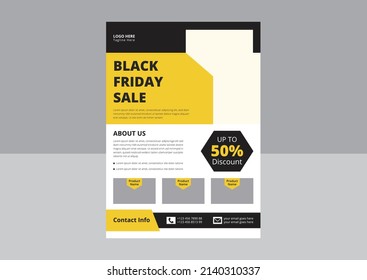 Friday Super Sale Flyer Template Design. Black Friday Sale Promotion With Sample Product. Black Friday Night Vacations Flyer Design. Cover, A4 Paper Size, Flyer Design.