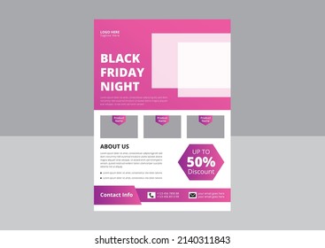 Friday Super Sale Flyer Template Design. Black Friday Sale Promotion With Sample Product. Black Friday Night Vacations Flyer Design. Cover, A4 Paper Size, Flyer Design.