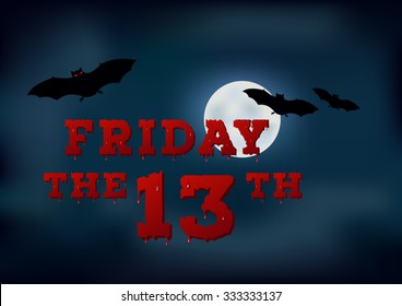 Friday the thirteenth poster on night moon sky background. Vector illustration
