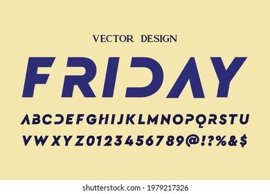 Friday typeface minimal font classic lettering, alphabet font, blue and yellow  style background