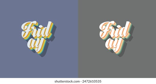 Friday typography editable colour effect template in 3d shadow style. Suitable for brand, business logo or calendar design. Eps 10 vector.