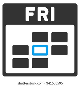 Friday vector icon. Style is bicolor flat symbol, blue and gray colors, rounded angles, white background.