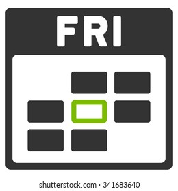 Friday vector icon. Style is bicolor flat symbol, eco green and gray colors, rounded angles, white background.