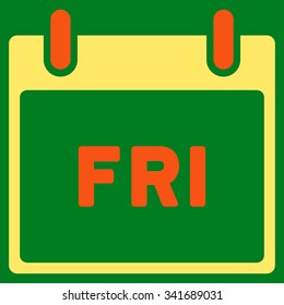 Friday vector icon. Style is bicolor flat symbol, orange and yellow colors, rounded angles, green background.
