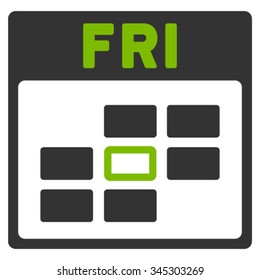 Friday vector icon. Style is bicolor flat symbol, eco green and gray colors, rounded angles, white background.