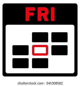 Friday vector icon. Style is bicolor flat symbol, intensive red and black colors, rounded angles, white background.