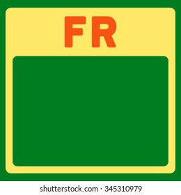 Friday vector icon. Style is bicolor flat symbol, orange and yellow colors, rounded angles, green background.
