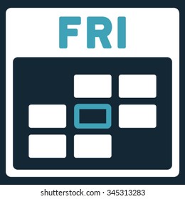 Friday vector icon. Style is bicolor flat symbol, blue and white colors, rounded angles, dark blue background.