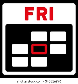 Friday vector icon. Style is bicolor flat symbol, red and white colors, rounded angles, black background.