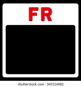 Friday vector icon. Style is bicolor flat symbol, red and white colors, rounded angles, black background.