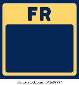 Friday vector icon. Style is flat symbol, yellow color, rounded angles, blue background.