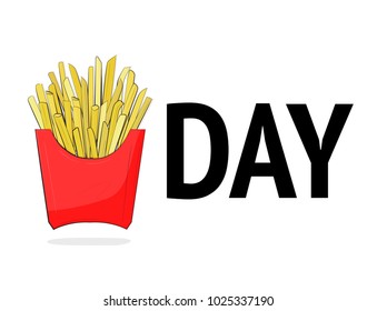 Friday vector modern illustration. Cool french friyes day quote. Good for poster, tshirt print, case cover. Weekend lettering with red package of takeaway fast food. Modern inspiration