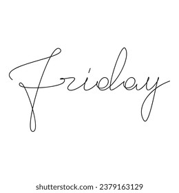 Friday vector text. Days of week lettering. Line continuous calligraphy, graphic design, hand drawn minimal element, print, banner, wall art poster, card, logo, calendar, daily routine checklist.