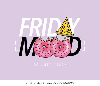 Friday weekend concept typography with cute drawings. Vector illustration design for fashion graphics, t shirt, print, slogan tee, card, poster.