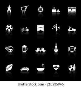 Friday and weekend icons with reflect on black background, stock vector